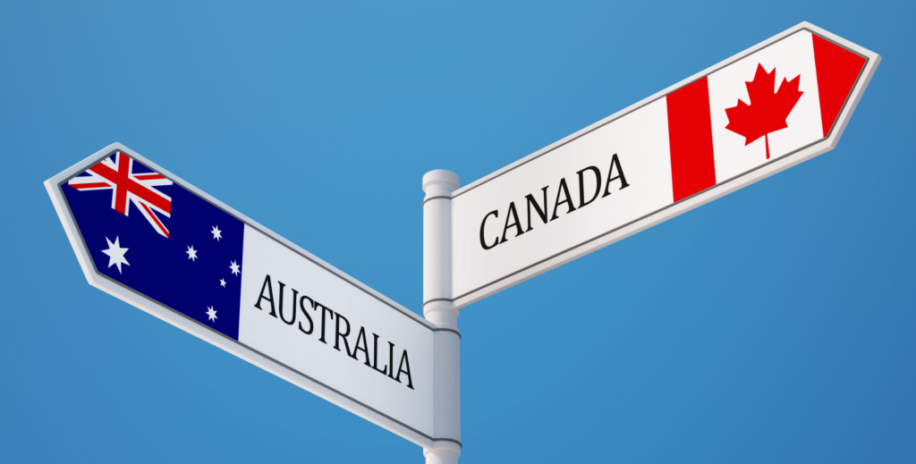 A street sign shows Australia on the left and Canada on the right to represent the two countries where GlobalPost Go is available.
